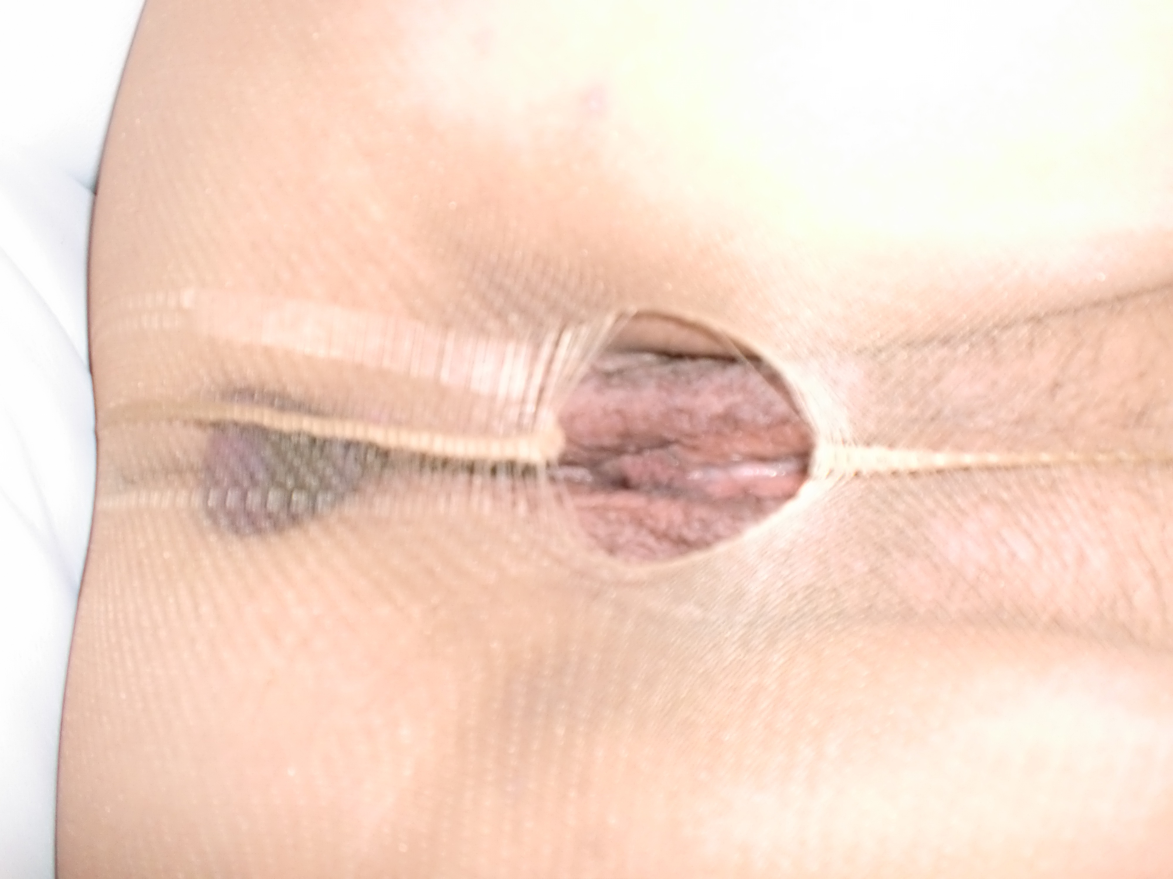 Nylon stockings and anal plug