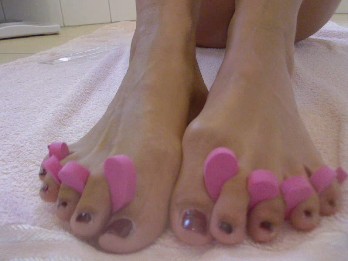 Red painted toes